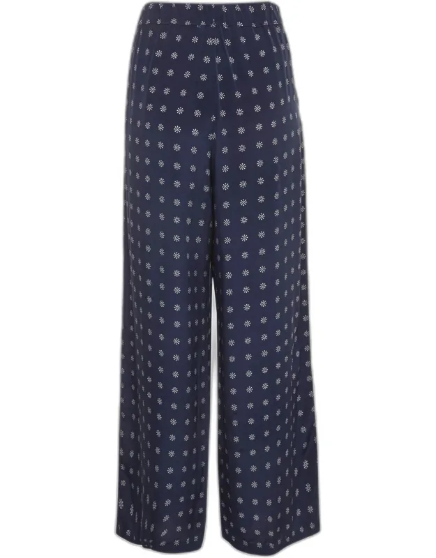 Motif Print Crepe Silk Trousers