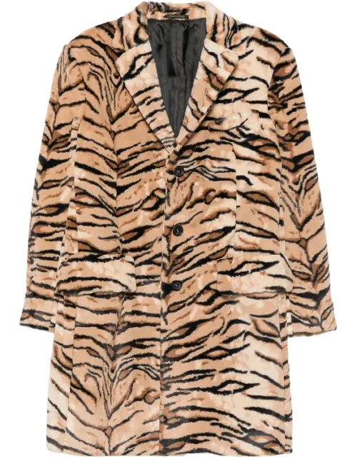 Tiger-print Notched-lapel Coat