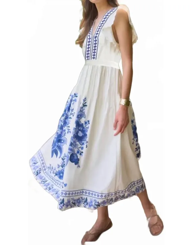 Floral Border Midi Dress