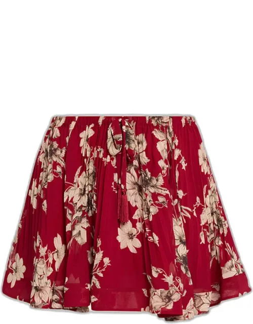 Hand-sketched Floral Georgette Mini Skirt