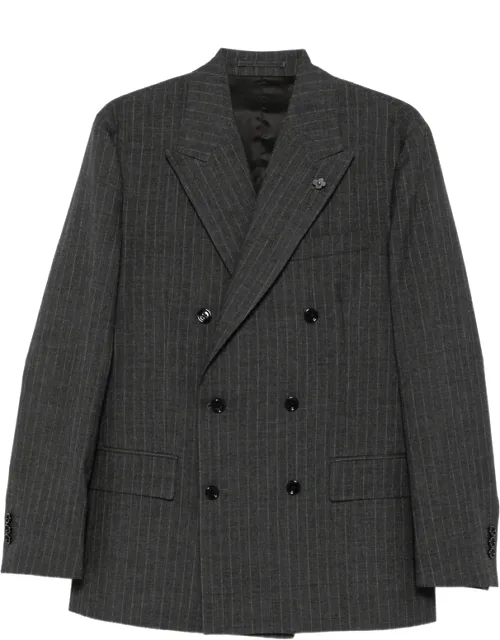 Pinstripe-pattern Double-breasted Blazer