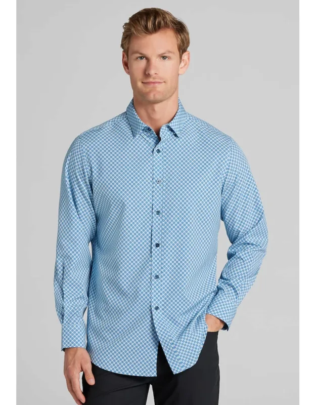 Traveler Coolmotion Tailored Fit Geometric 4-way Stretch Button Up Shirt