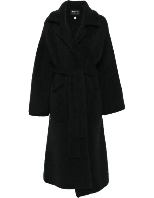 Ribbed-knit Belted Coat