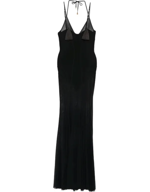 Sheer-panelled Pleated Maxi Dress