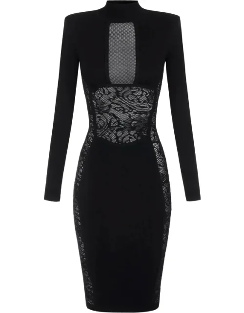 Lace-panelled Mesh-insert Dress