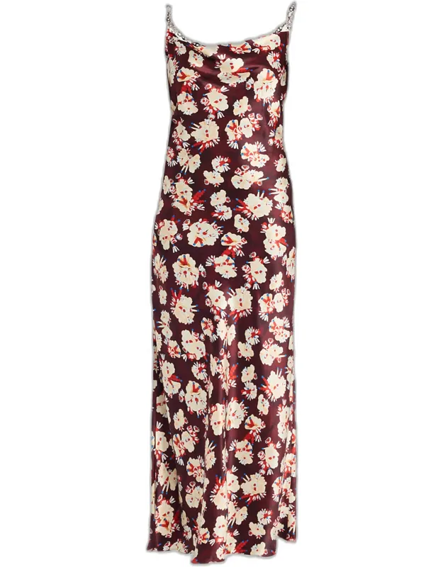 Cowl-neck Floral Satin Maxi Slip Dress