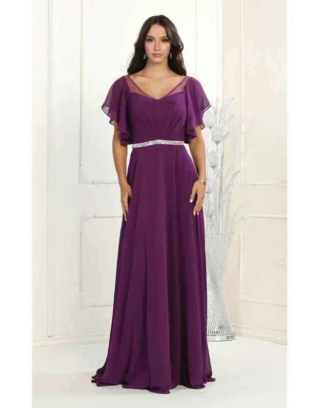 V-neck Bell Sleeve Chiffon A-line Dress