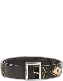Sierra Belt In Leather And Ponyhair With Studs.