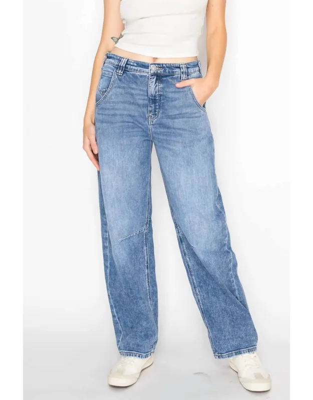 Adjustable Waistband Relaxed Barrel Fit Jeans