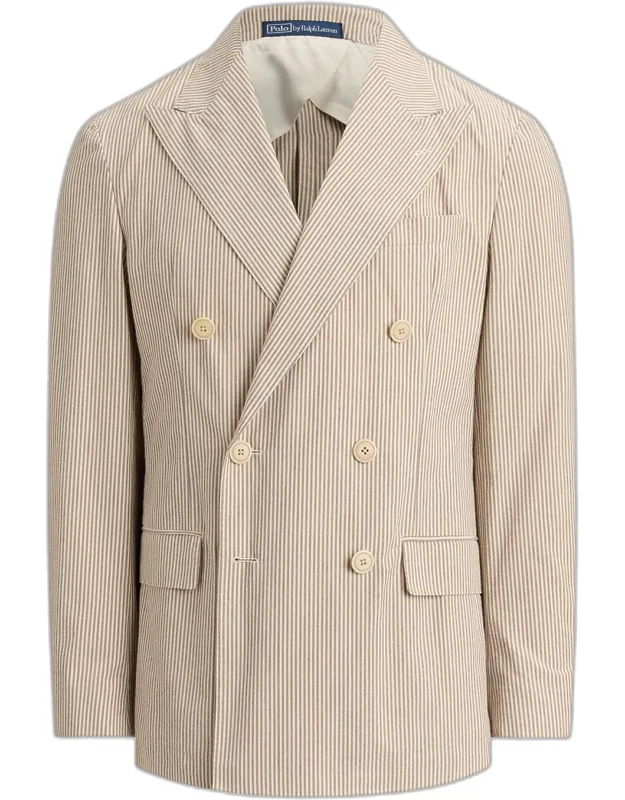 Stripe Seersucker Double-breasted Blazer