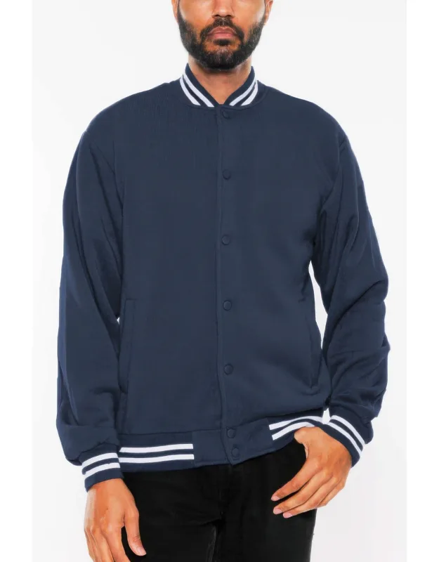 Fleece Snap Button Varsity Jacket