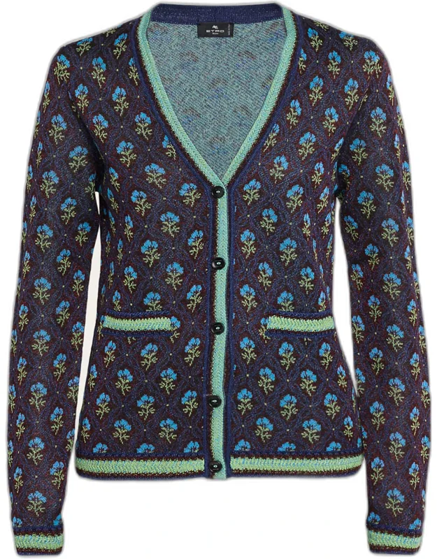 Floral Knit V-neck Cardigan
