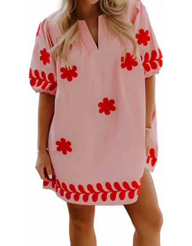 Flower Embroidery Cotton Mini Dress
