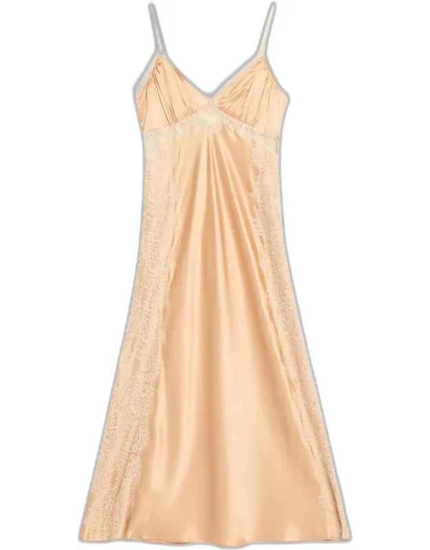 Lace-trim Silk-blend A-line Maxi Slipdress
