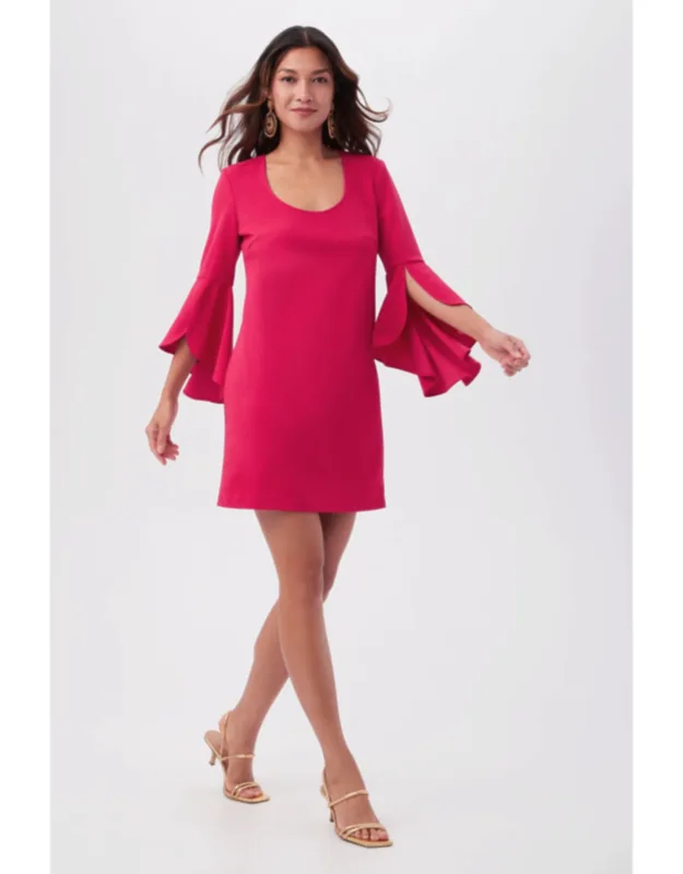 U-neck Crepe Knit Cocktail Dress With Bell Sleeves