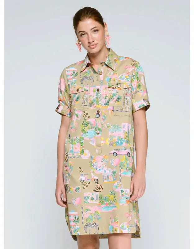 California Print Shirt Dress
