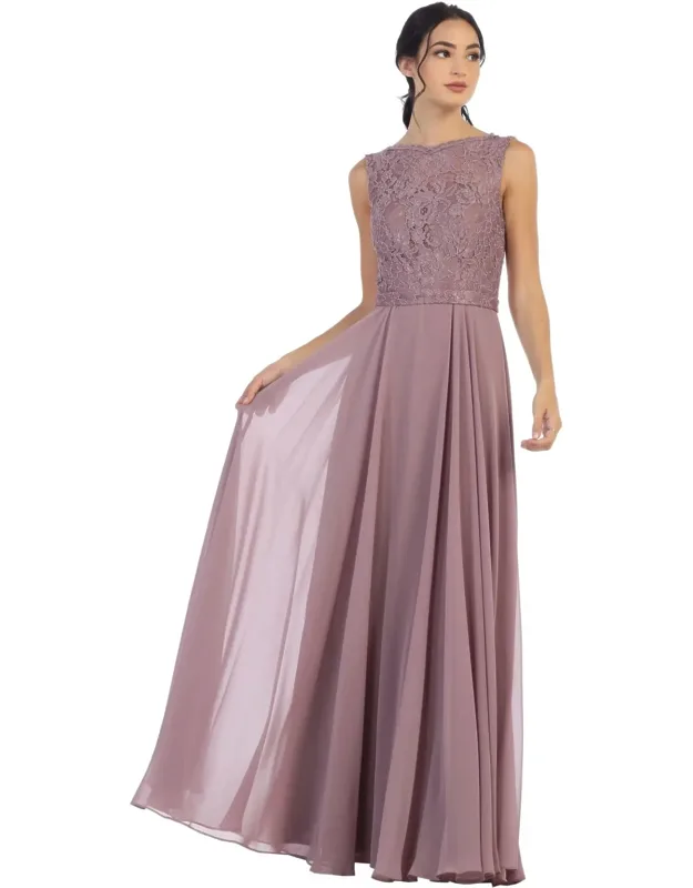 Long Sleeveless Lace Chiffon Dress