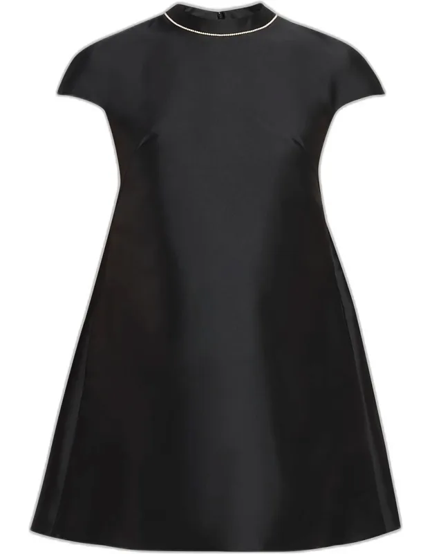 Pearly-trim Cap Sleeve Mini Dress