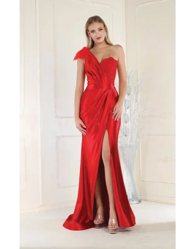 Pleated Satin One Shoulder Formal Evening Dress