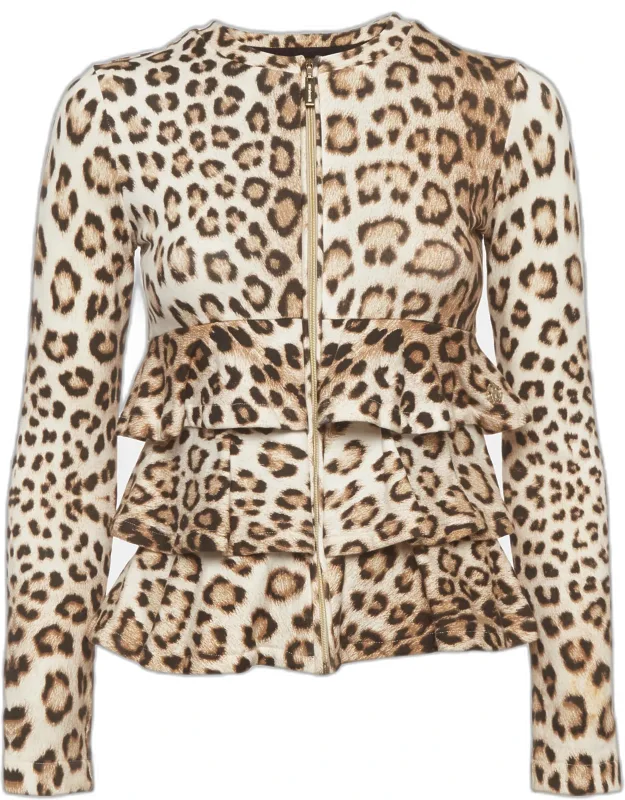 Leopard Print Jersey Zip Up Jacket