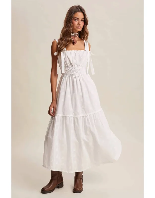 Embroidered Tie-strap Tiered Maxi Dress