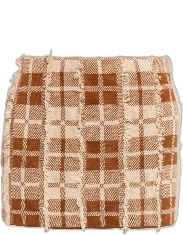Fringe Plaid Mini Skirt