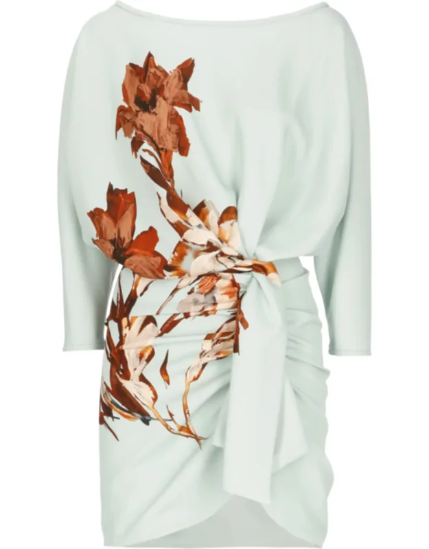 Floral Print Crepe Dress With Draping Detail
