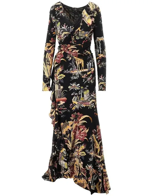 Stretch Viscose Long Dress With Print