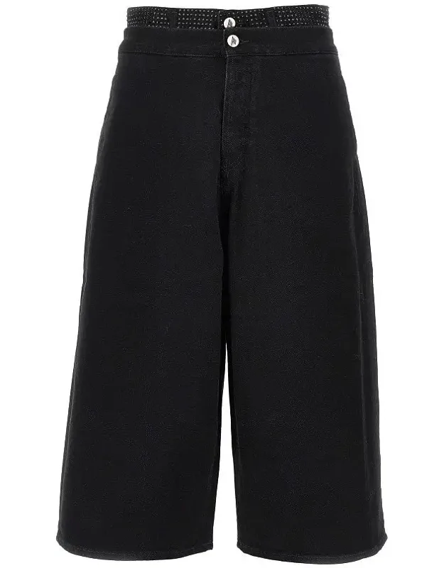 Cropped Denim Pants With Rhinestones
