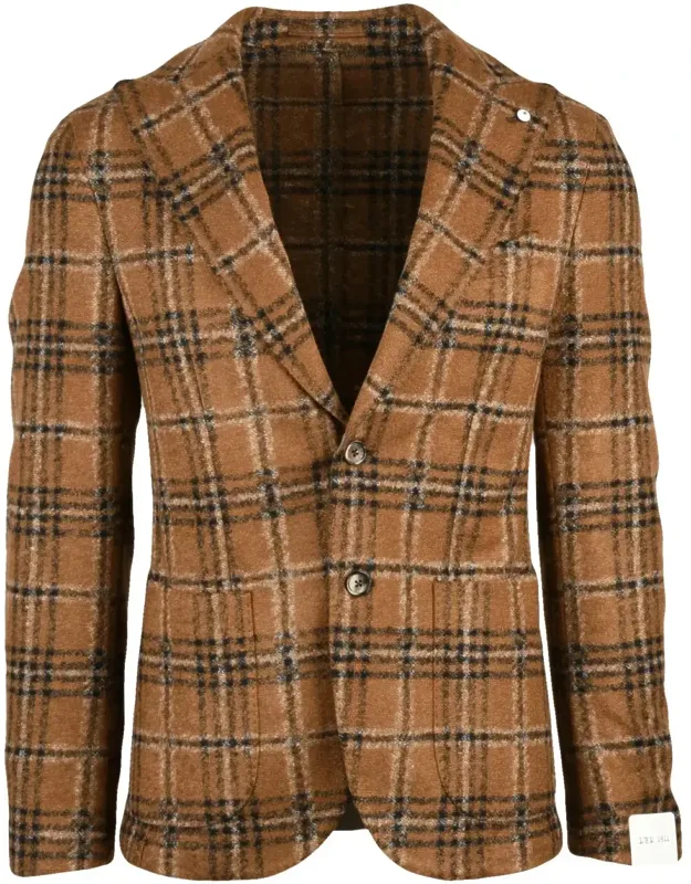 Round Jacket With Classic Plaid Pattern And Button Closure