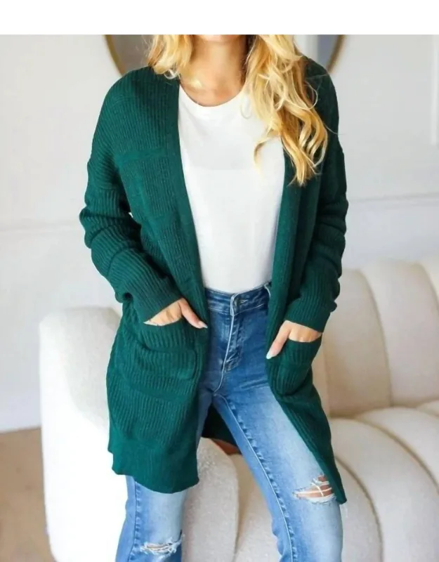 Stripe Textured Open Cardigan With Pockets