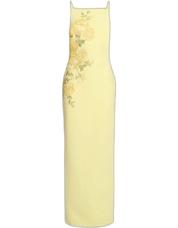 Floral Embroidered Cady Column Maxi Dress