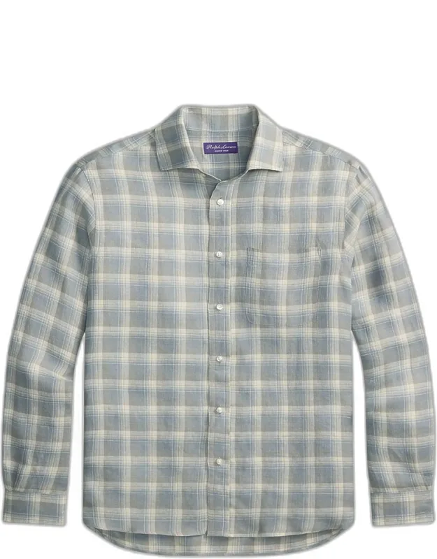 Twill Plaid Pocket Button-down Shirt