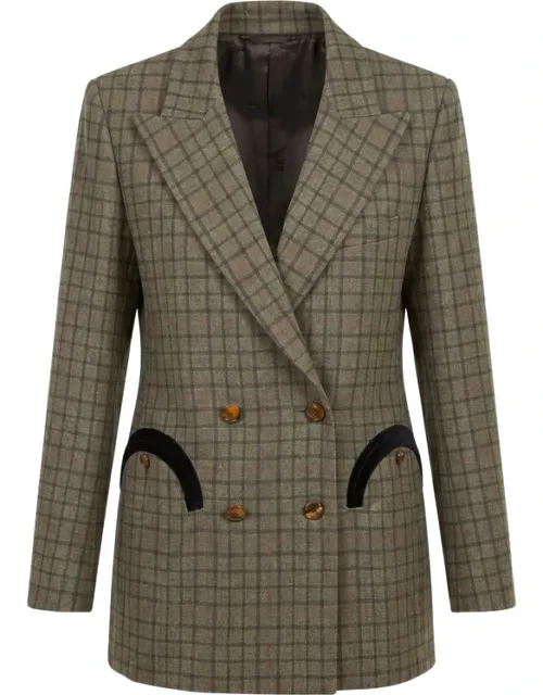 Check-pattern Double-breasted Blazer