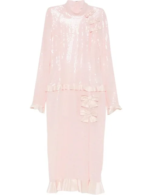 Sequin-embellished Bow-detail Midi Dress