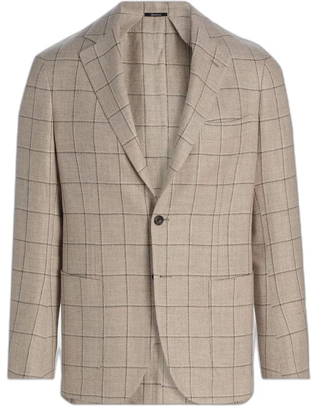 Windowpane Plaid Linen-blend Sport Coat