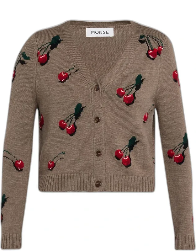 Cropped Cherry V-neck Cardigan