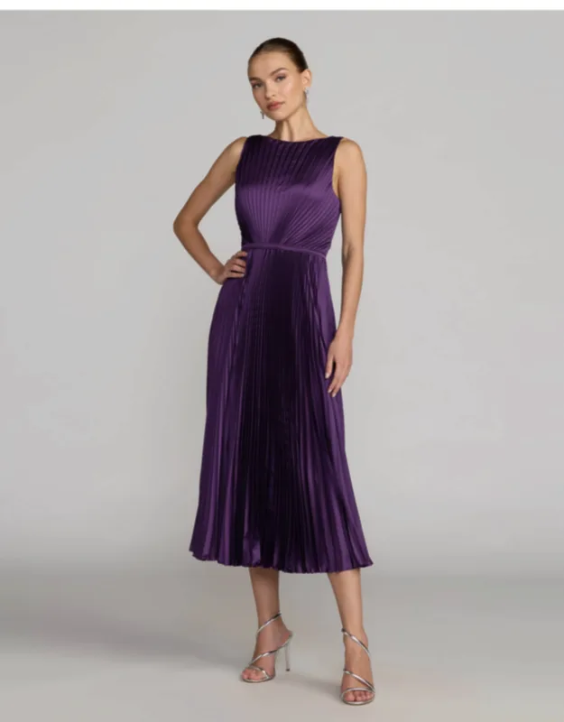 Sleeveless High Neck Pleated Midi Dress