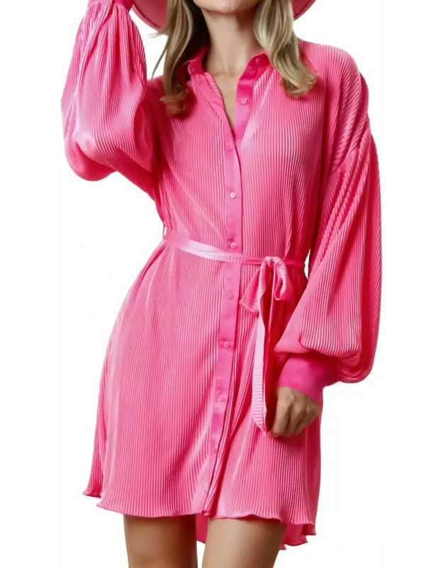 Pleated Mini Dress With Belt