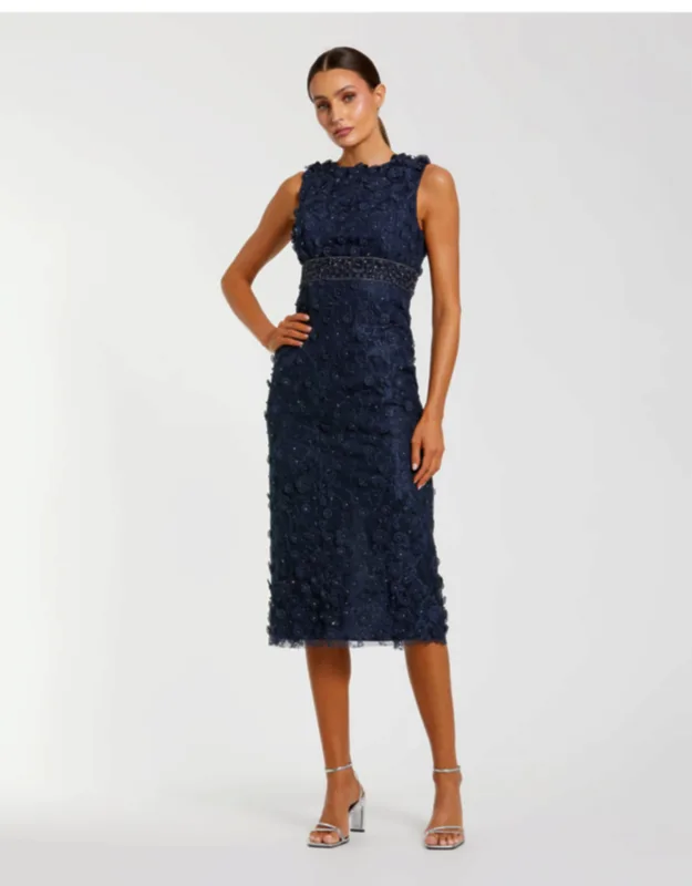 Floral Applique Sleeveless Midi Dress