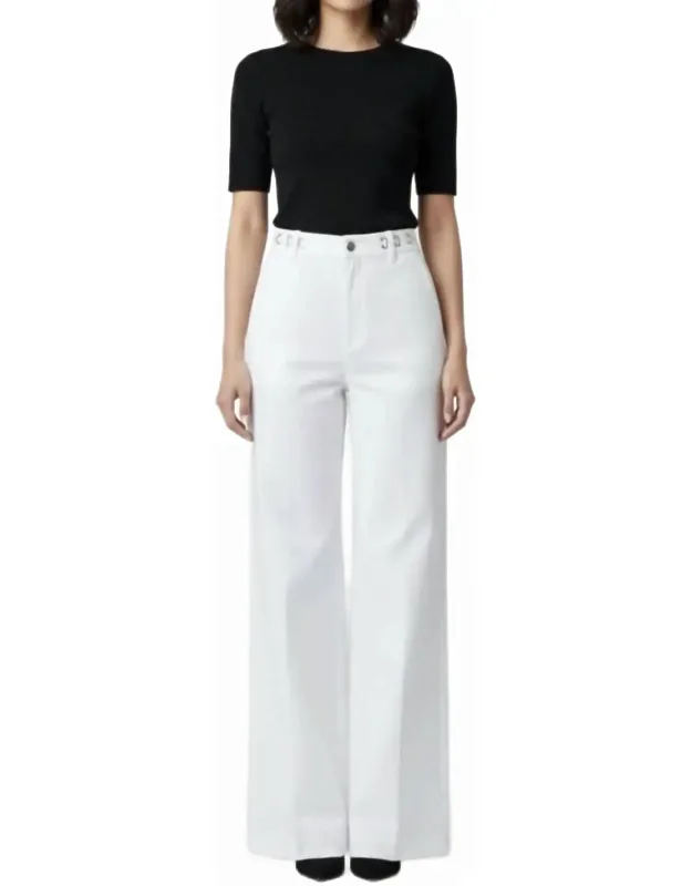 Wide Twill Trousers With Adjustable Buckle