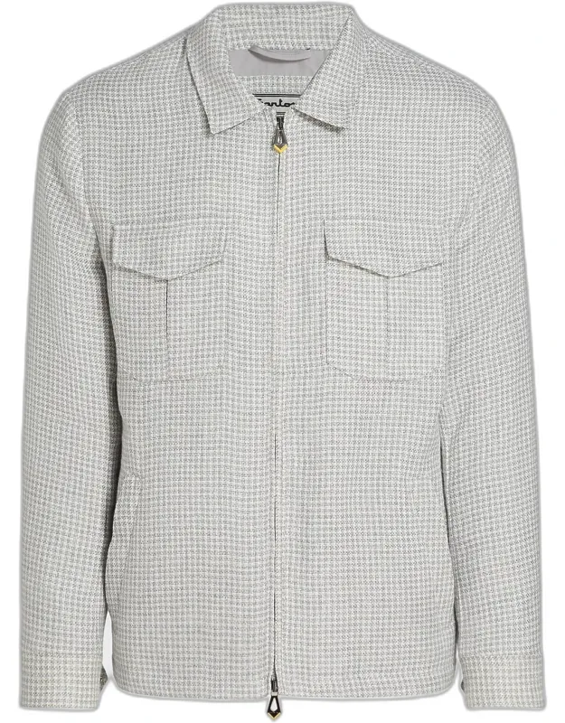 Joly Houndstooth Linen-blend Zip-front Jacket