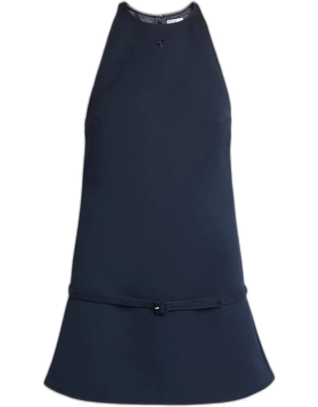 Belted Twill A-line Minidress