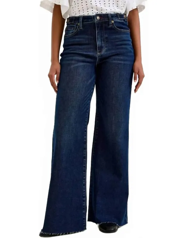 High Waist Retro Wide Jeans With Adjustable Tabs And Raw Hem