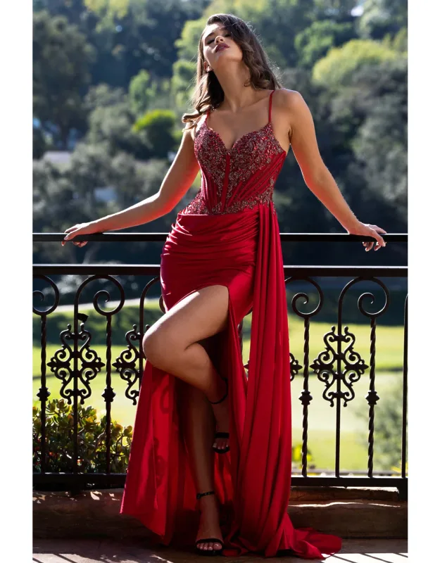 Sleeveless Beaded Corset Prom Dress Luxury Embellished Satin Evening Gown