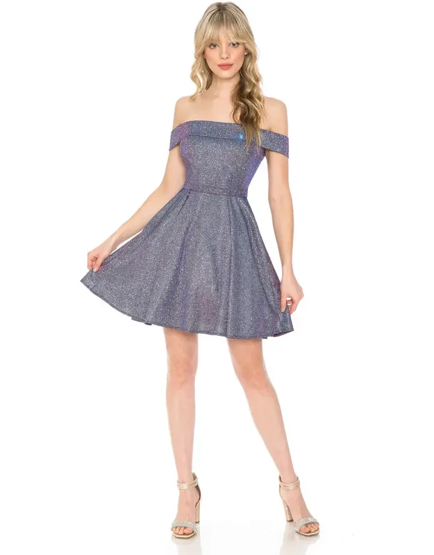 Off-shoulder Glitter Fit And Flare Short Party Dress