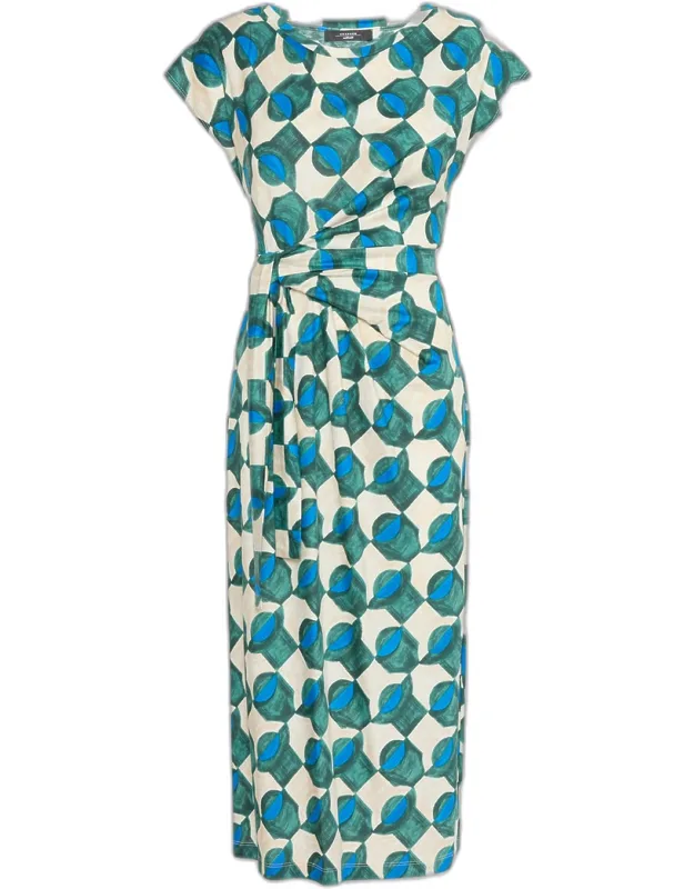 Geo-print Gathered Midi Dress