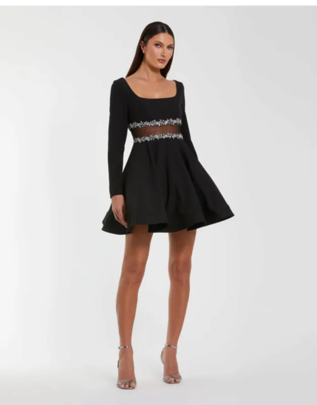 Long Sleeve Crepe Mini Dress With Jewel Detail