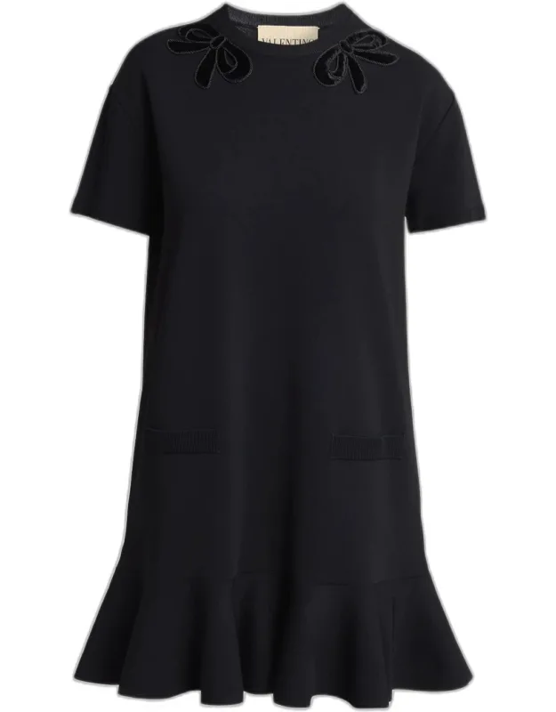 Velvet Bow Knit Mini Dress