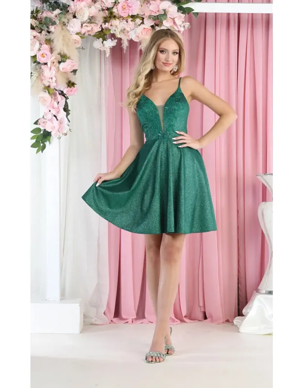 Embroidered V-neck Homecoming Dress